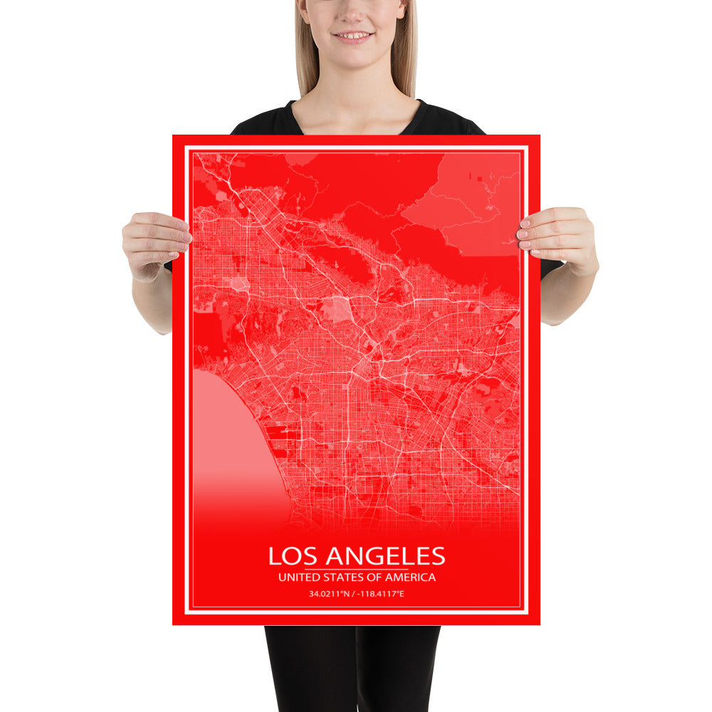 Los Angeles Red and White Paper Map