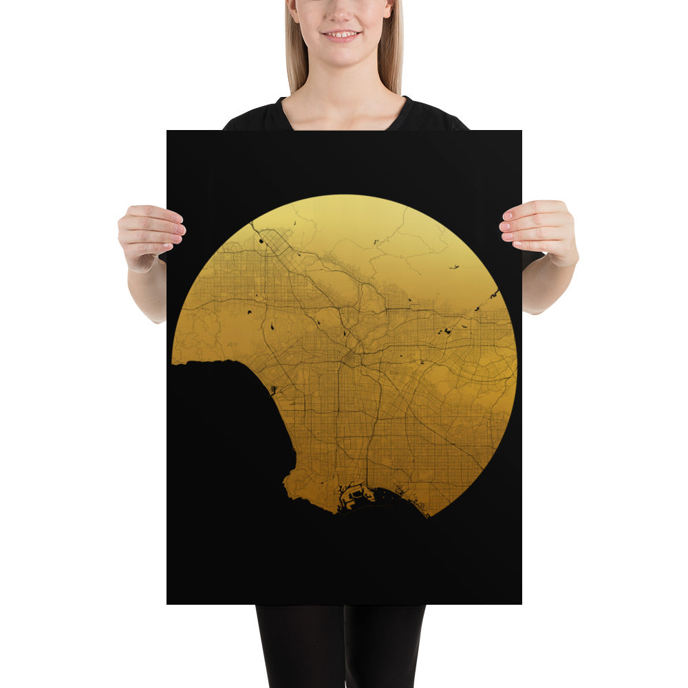 Los Angeles Gold on Black Paper Map