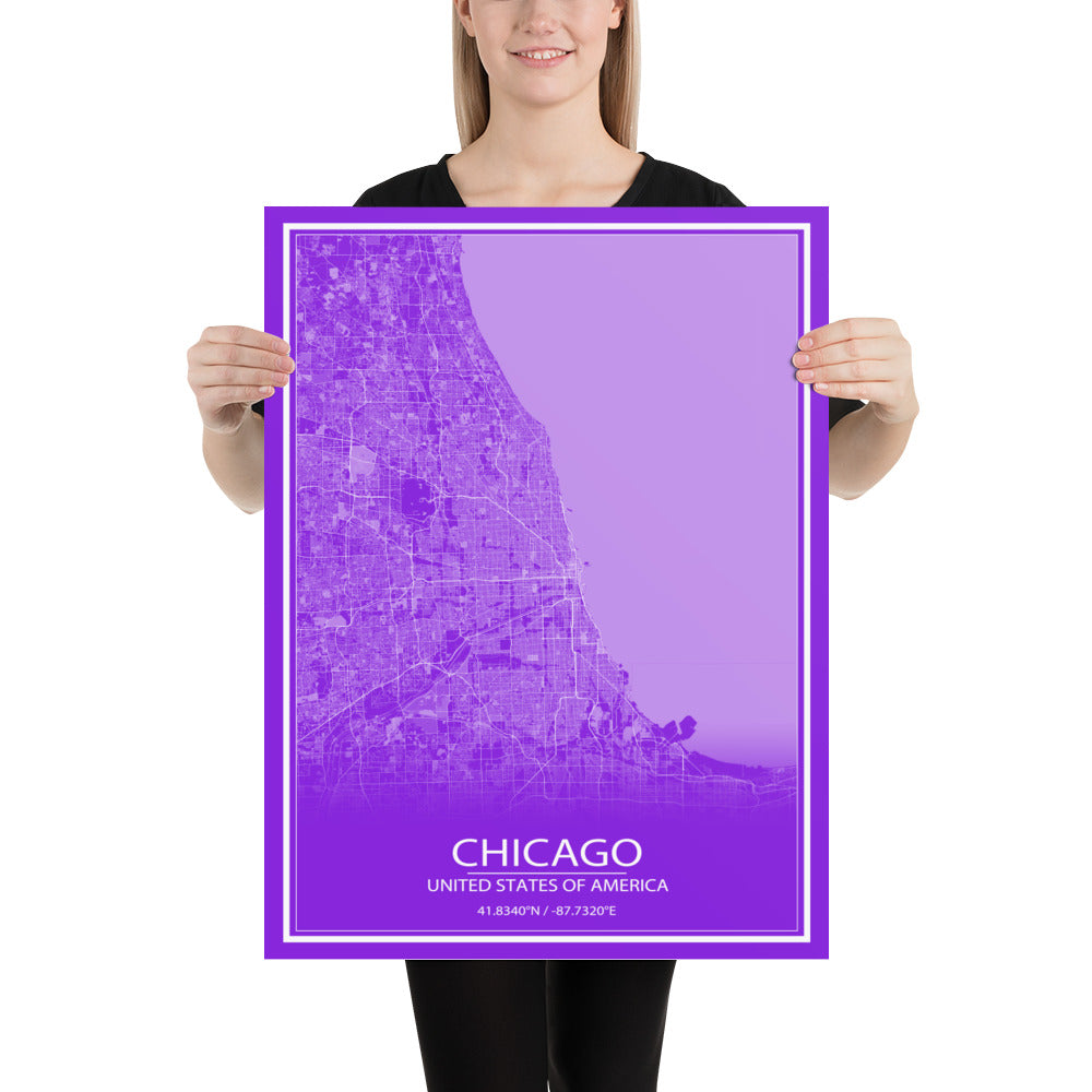 Chicago Purple and White Paper Map