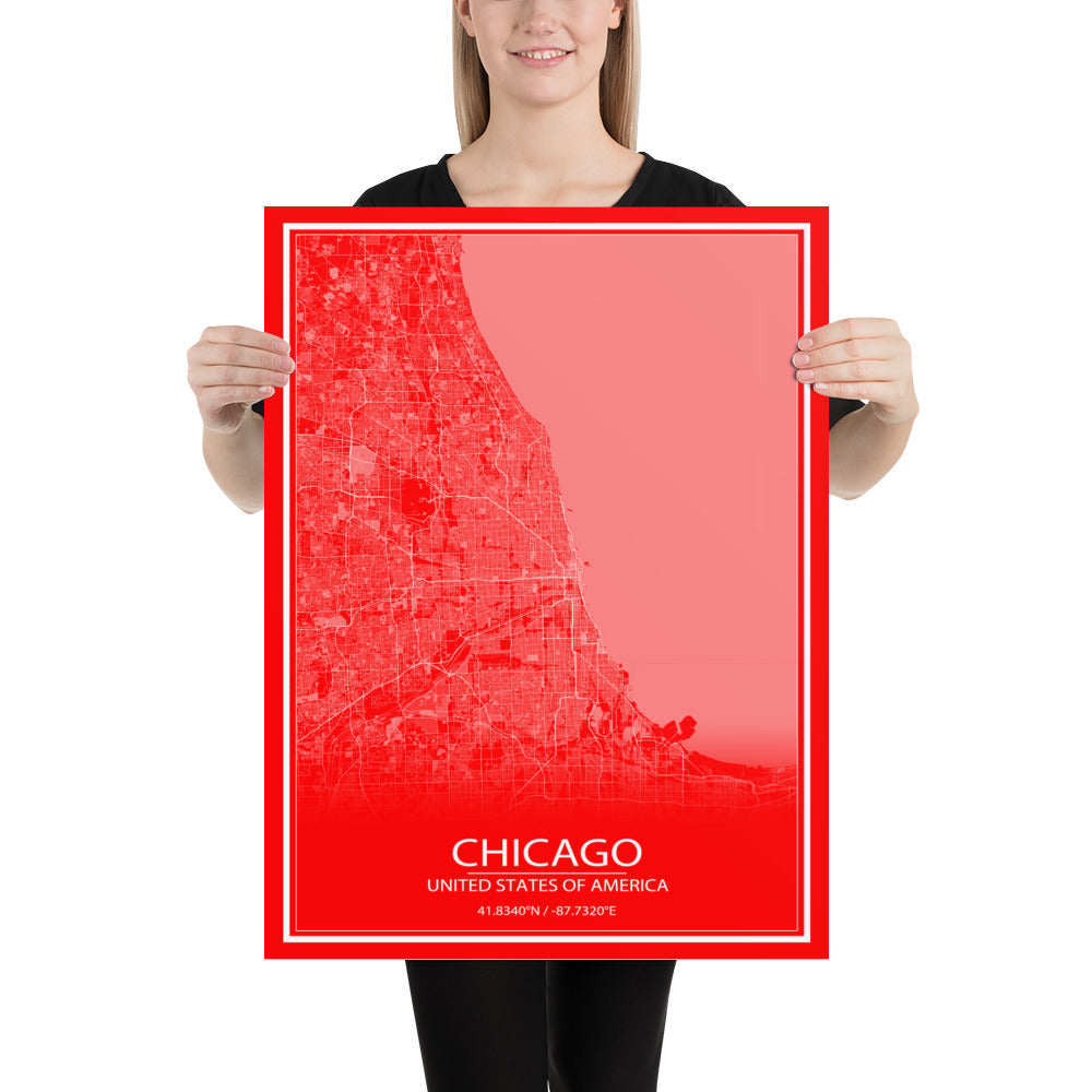 Chicago Red and White Paper Map