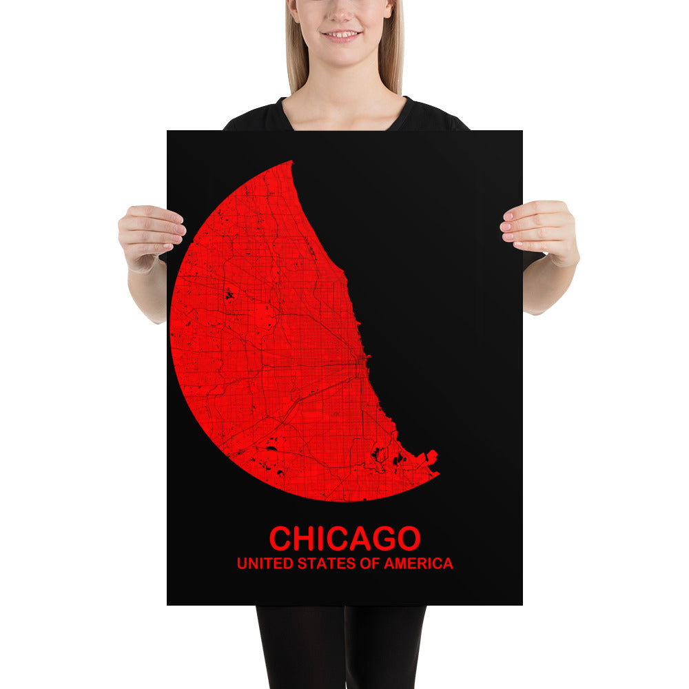 Chicago Circular Red Paper Map