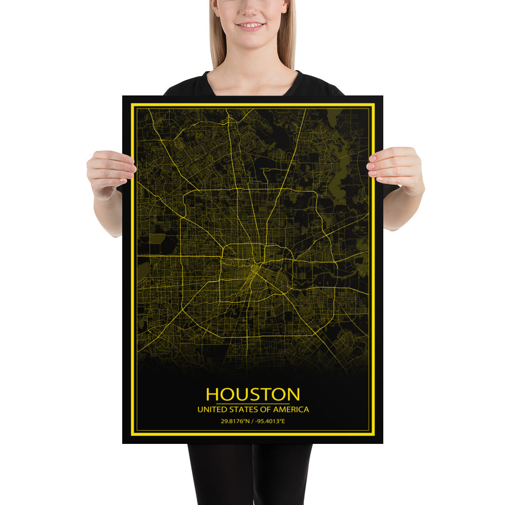 Houston Black and Yellow Paper Map