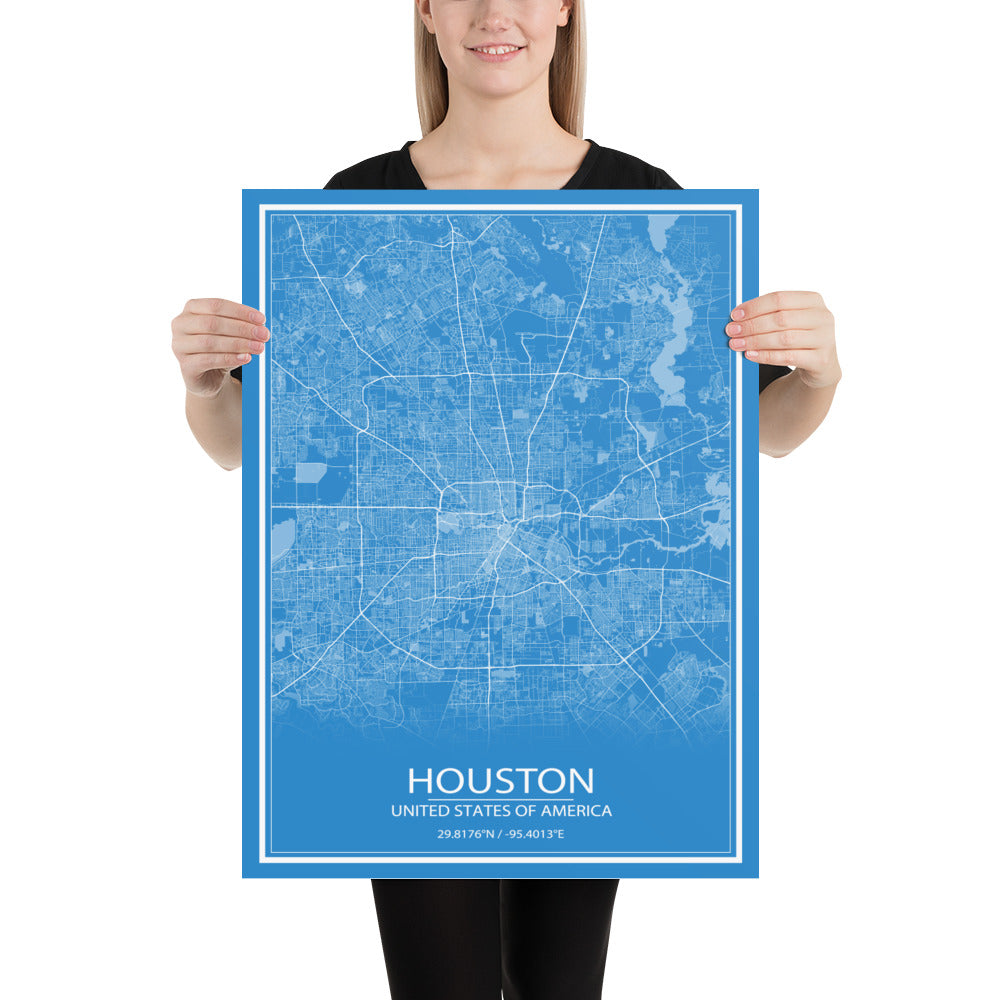 Houston Blue and White Paper Map