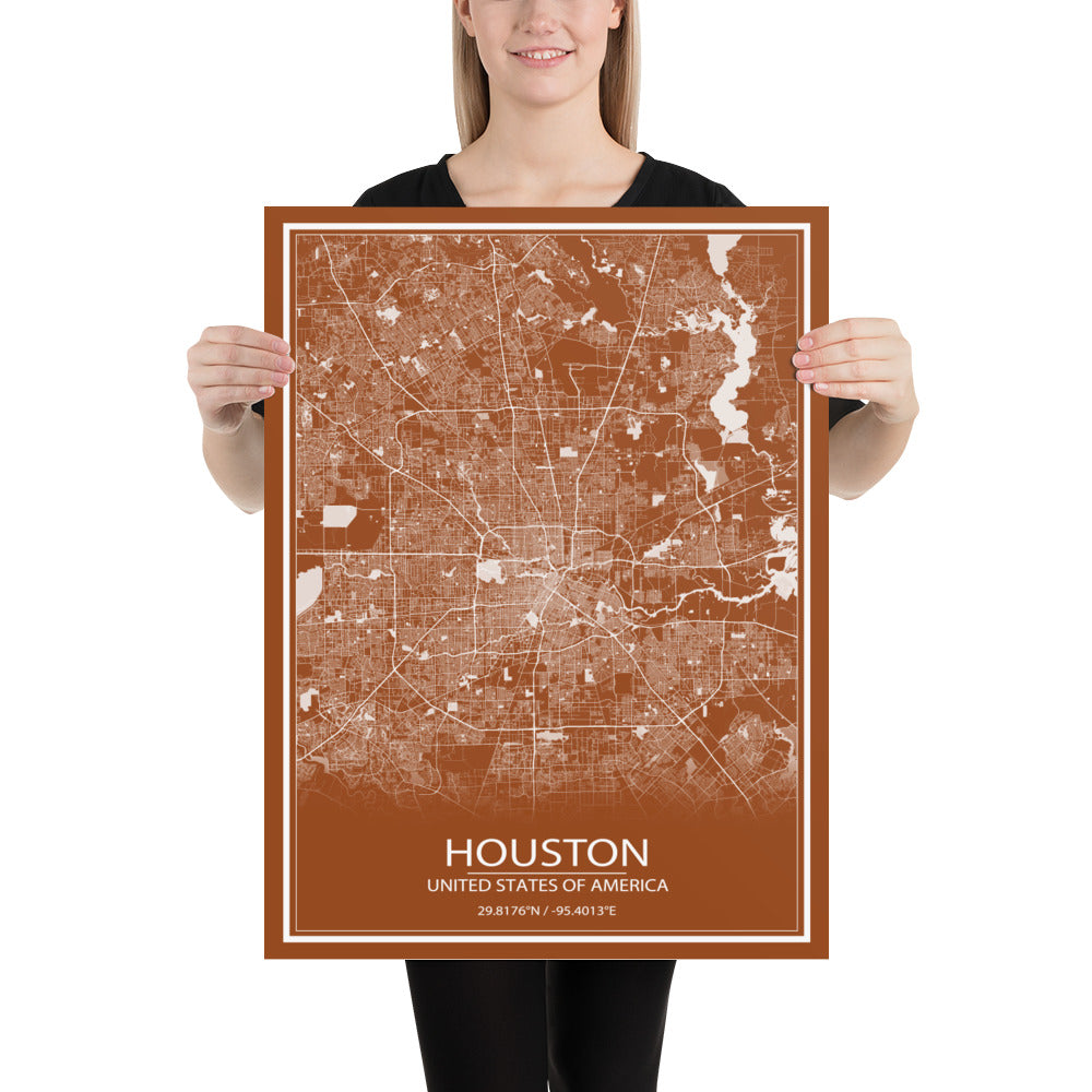 Houston Brown and White Paper Map