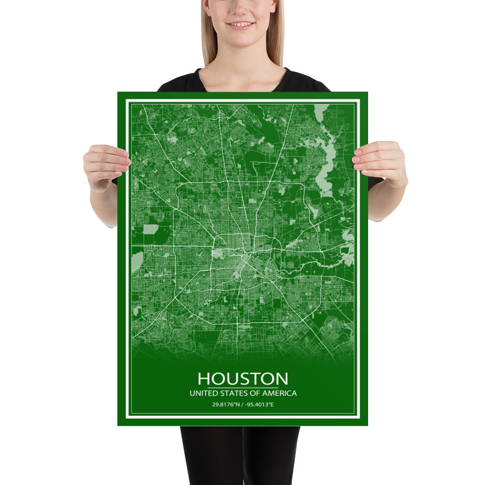 Houston Green and White Paper Map