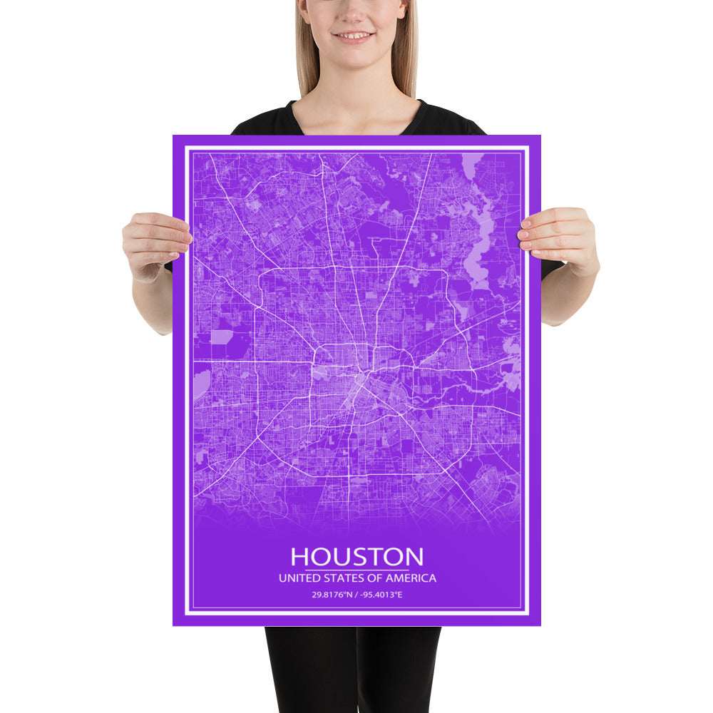 Houston Purple and White Paper Map