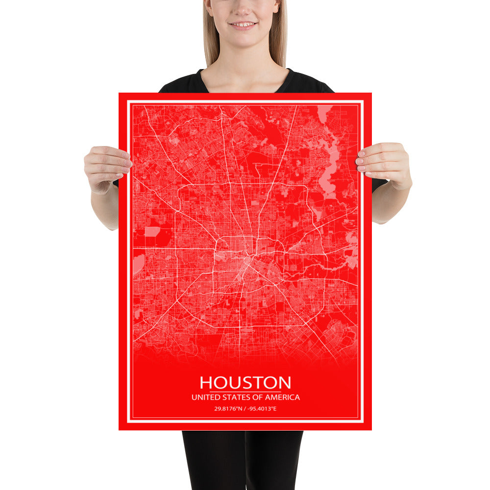 Houston Red and White Paper Map