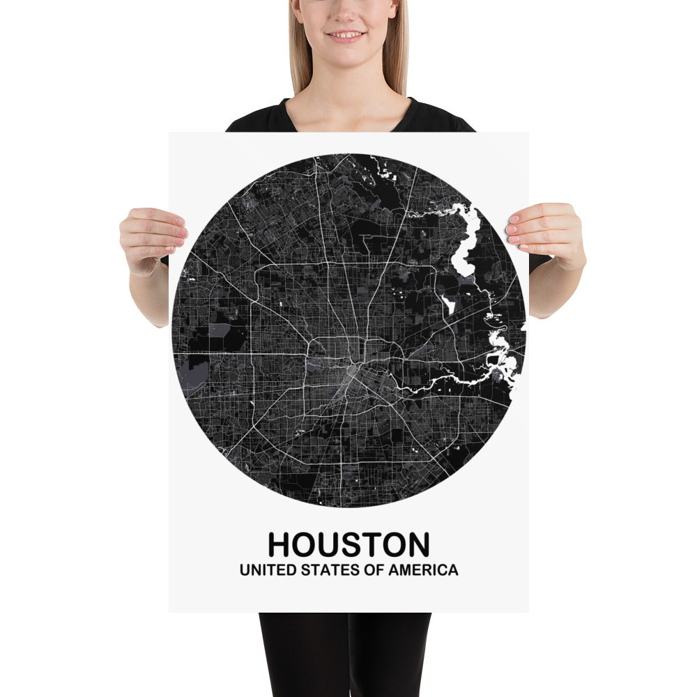 Houston Circular Black Paper Map