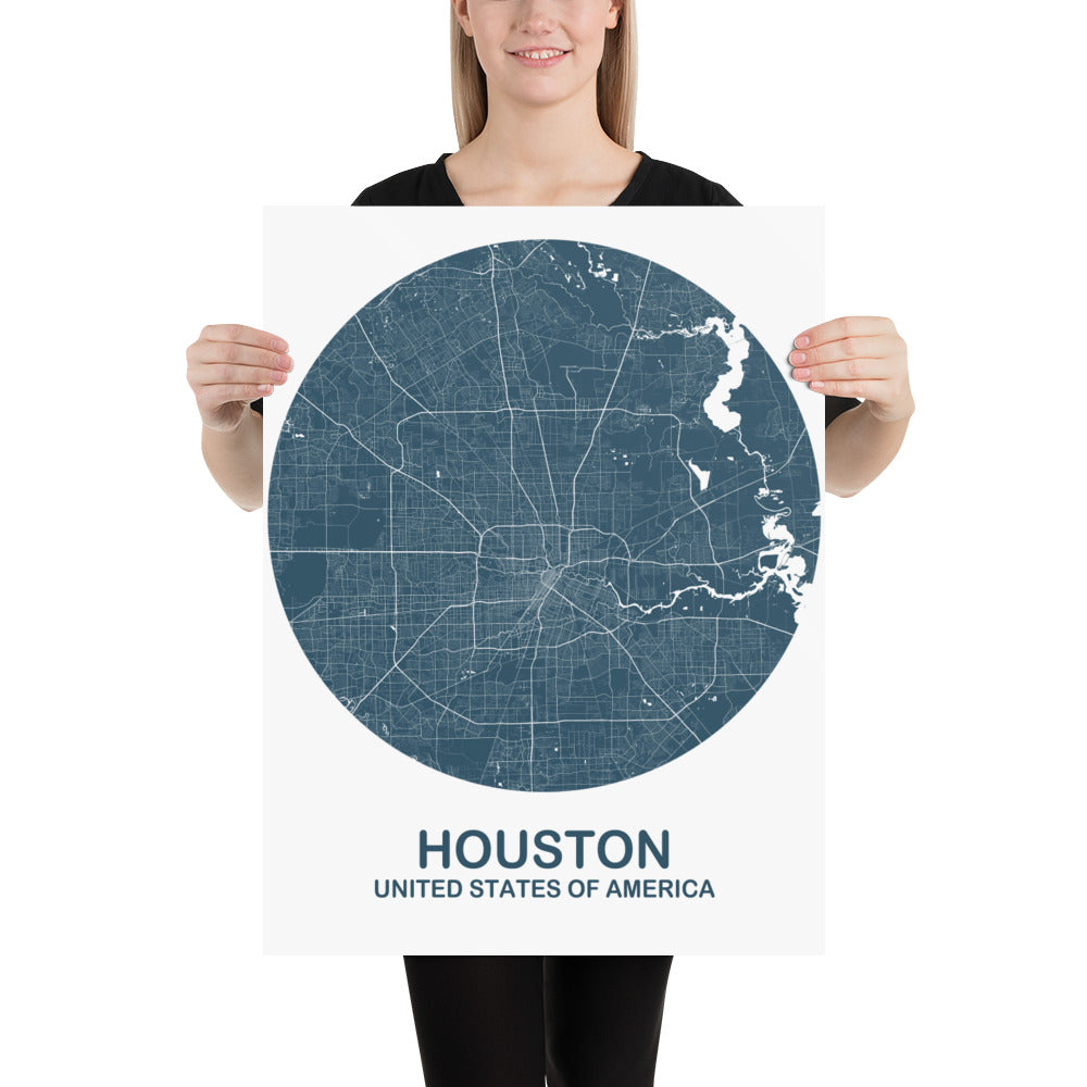 Houston Circular Blue Paper Map