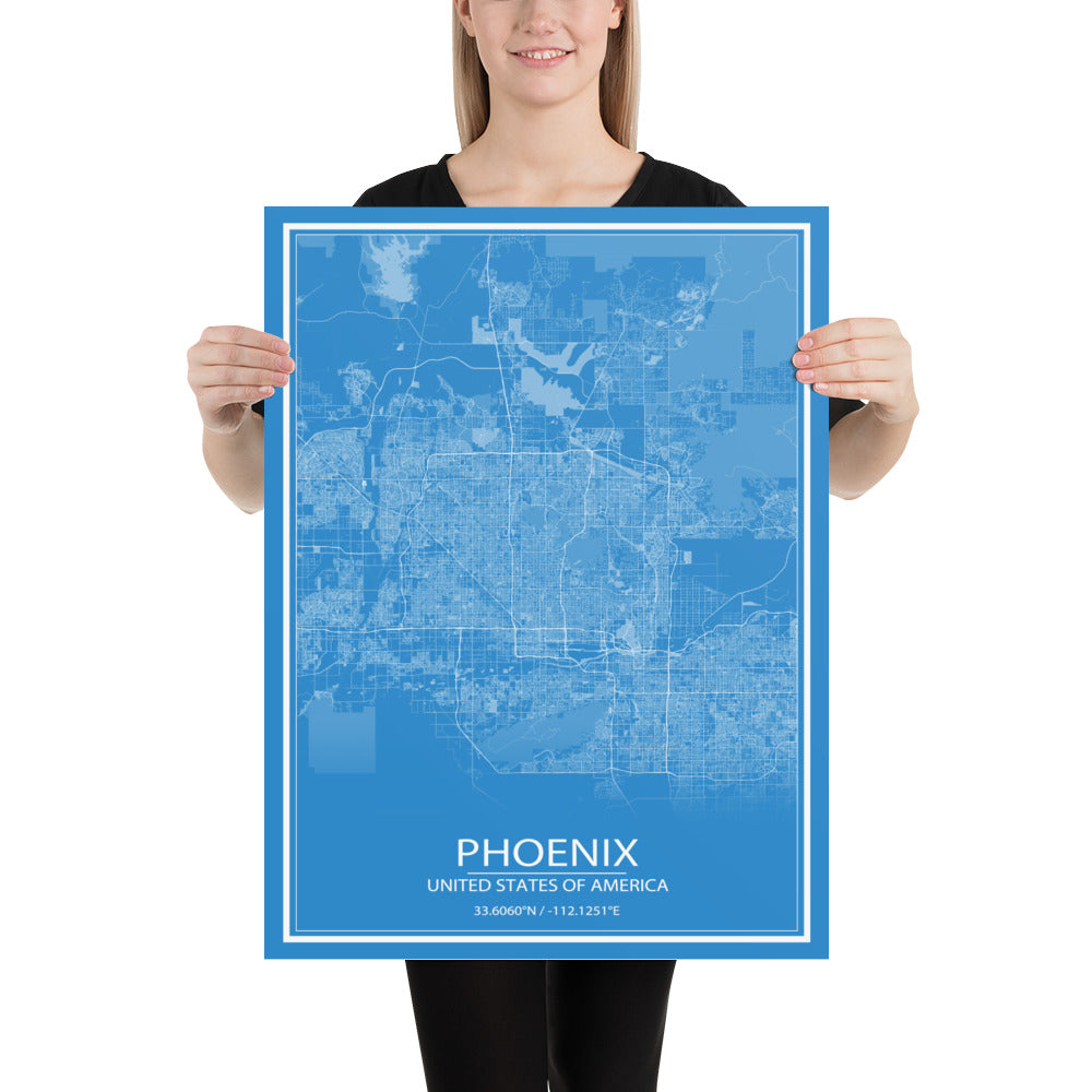 Phoenix Blue and White Paper Map