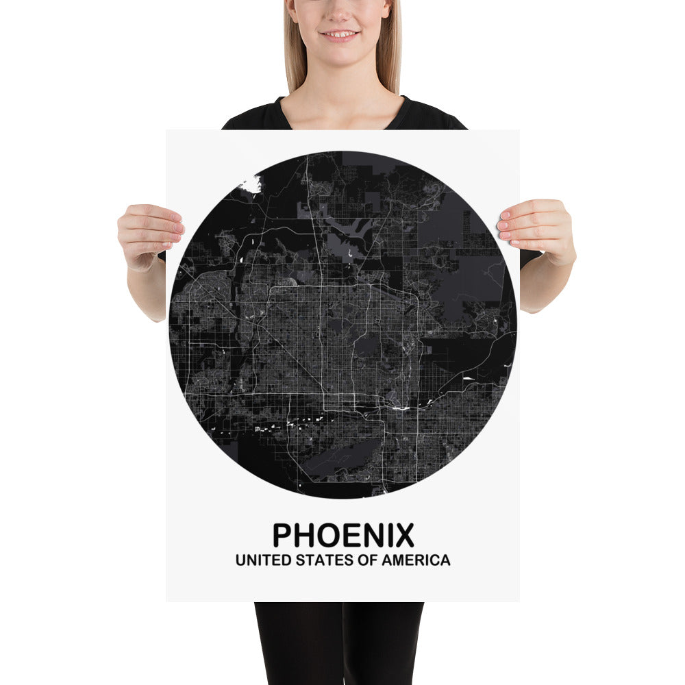 Phoenix Circular Black Paper Map