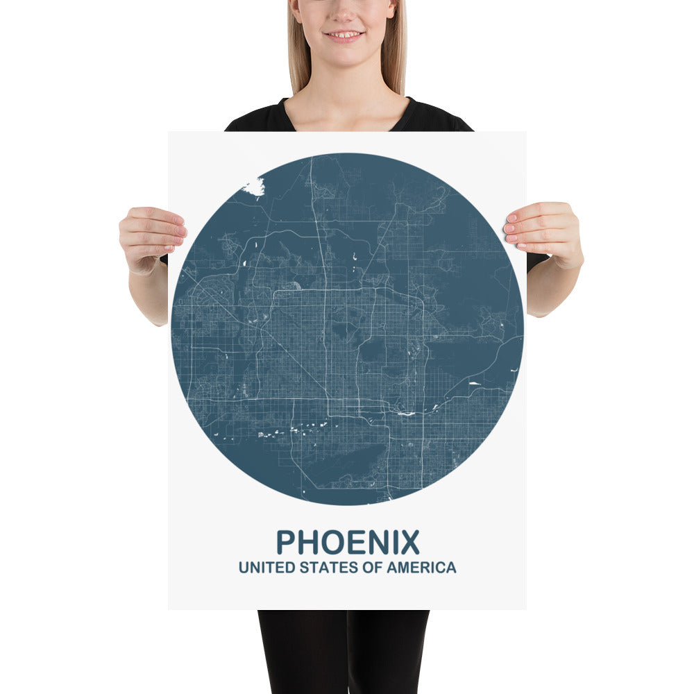 Phoenix Circular Blue Paper Map