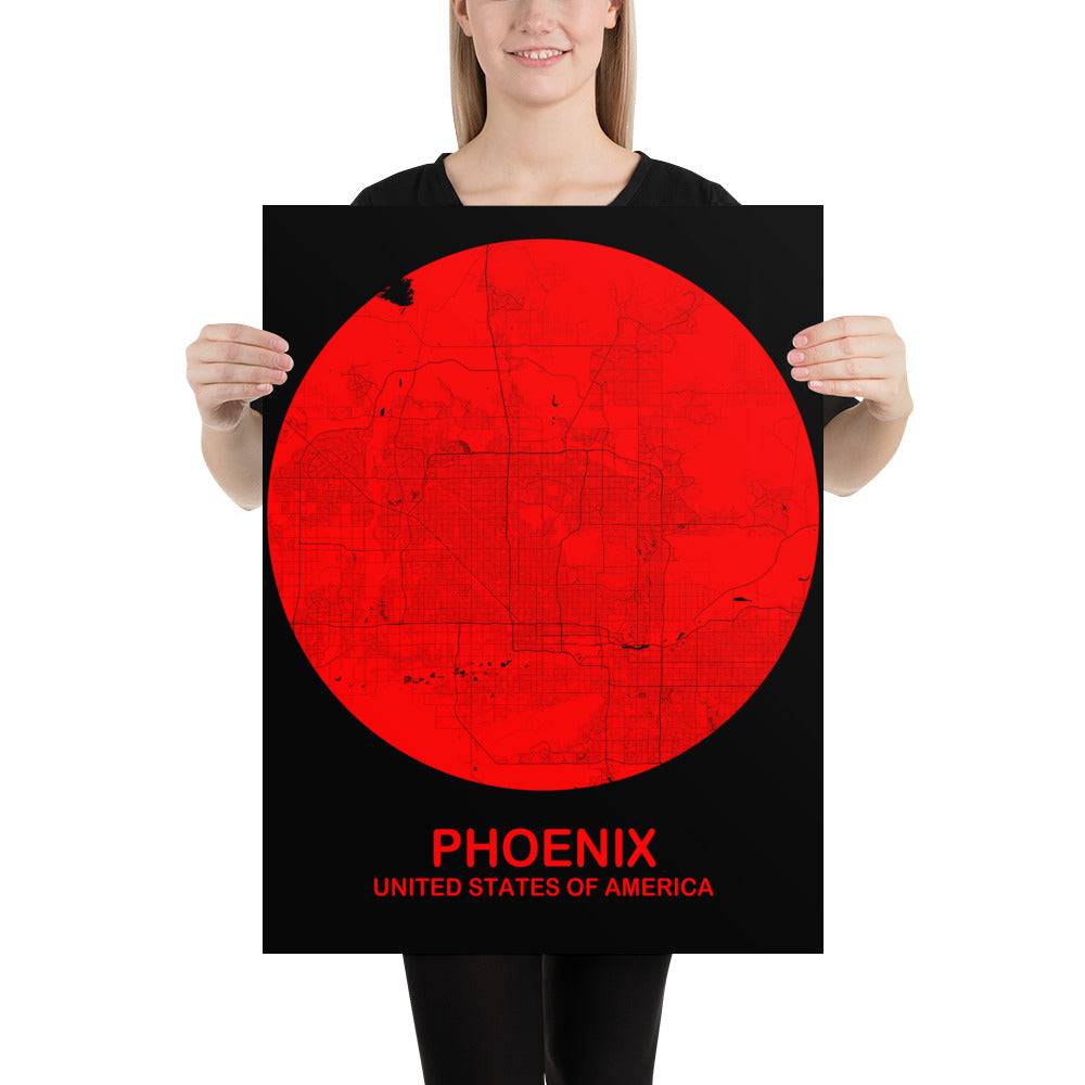 Phoenix Circular Red Paper Map