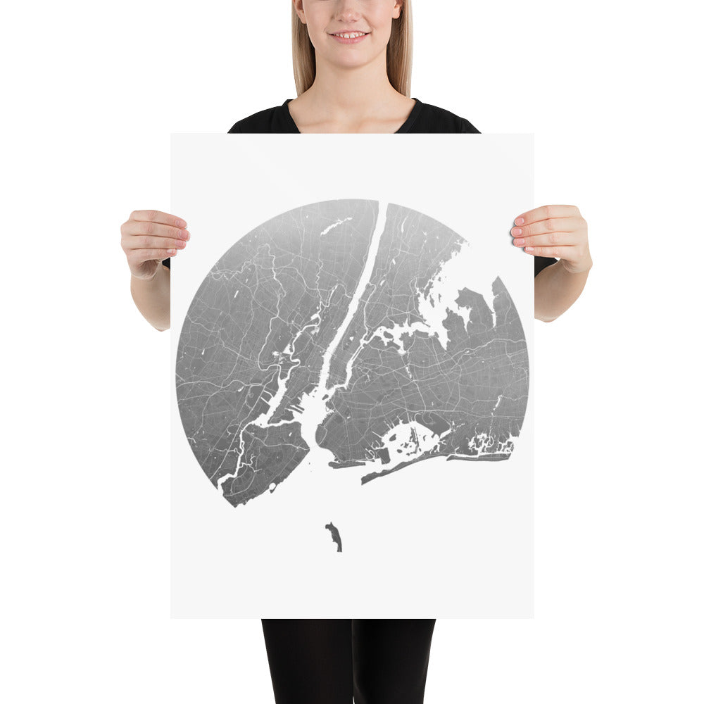 New York Silver on White Paper Map