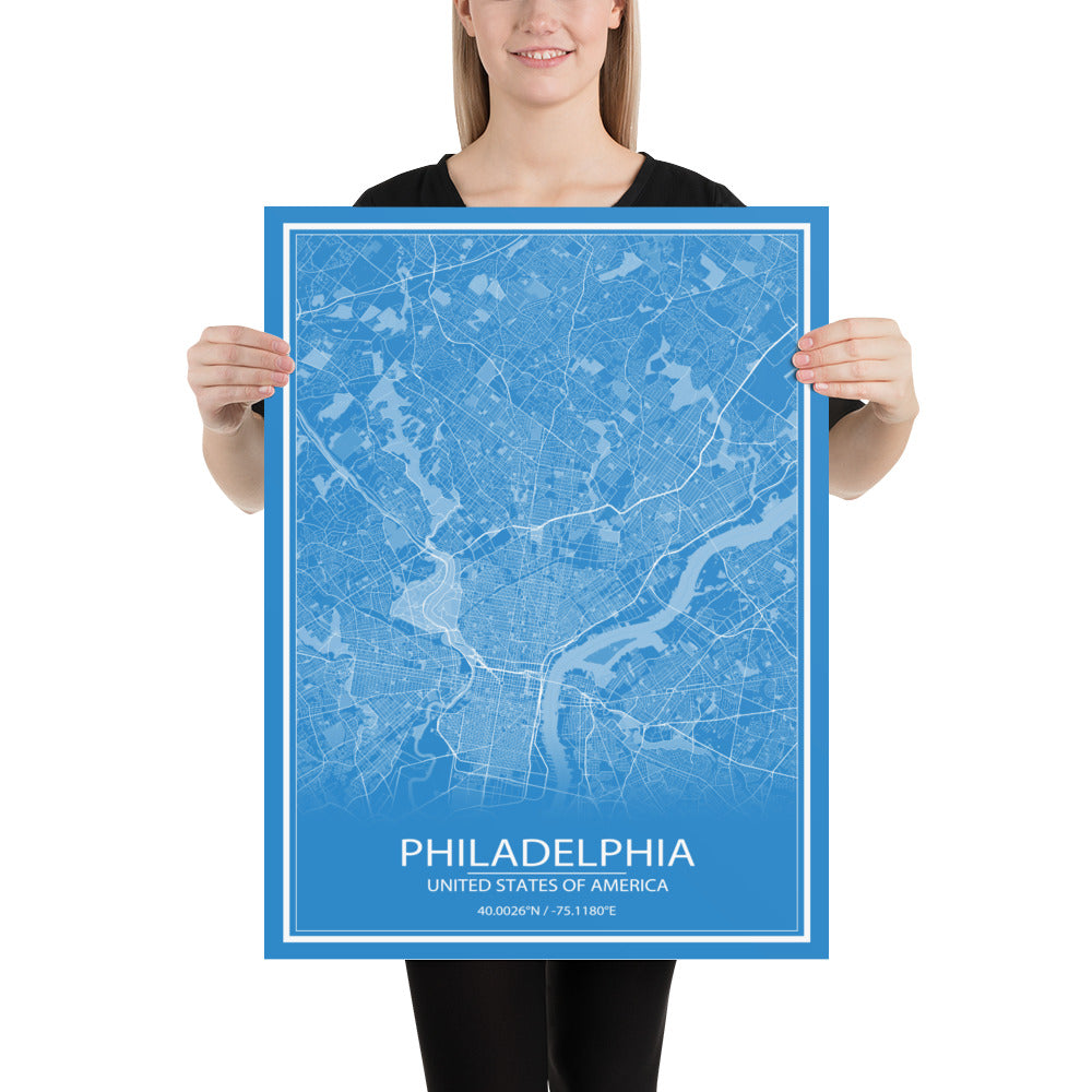 Philadelphia Blue and White Paper Map