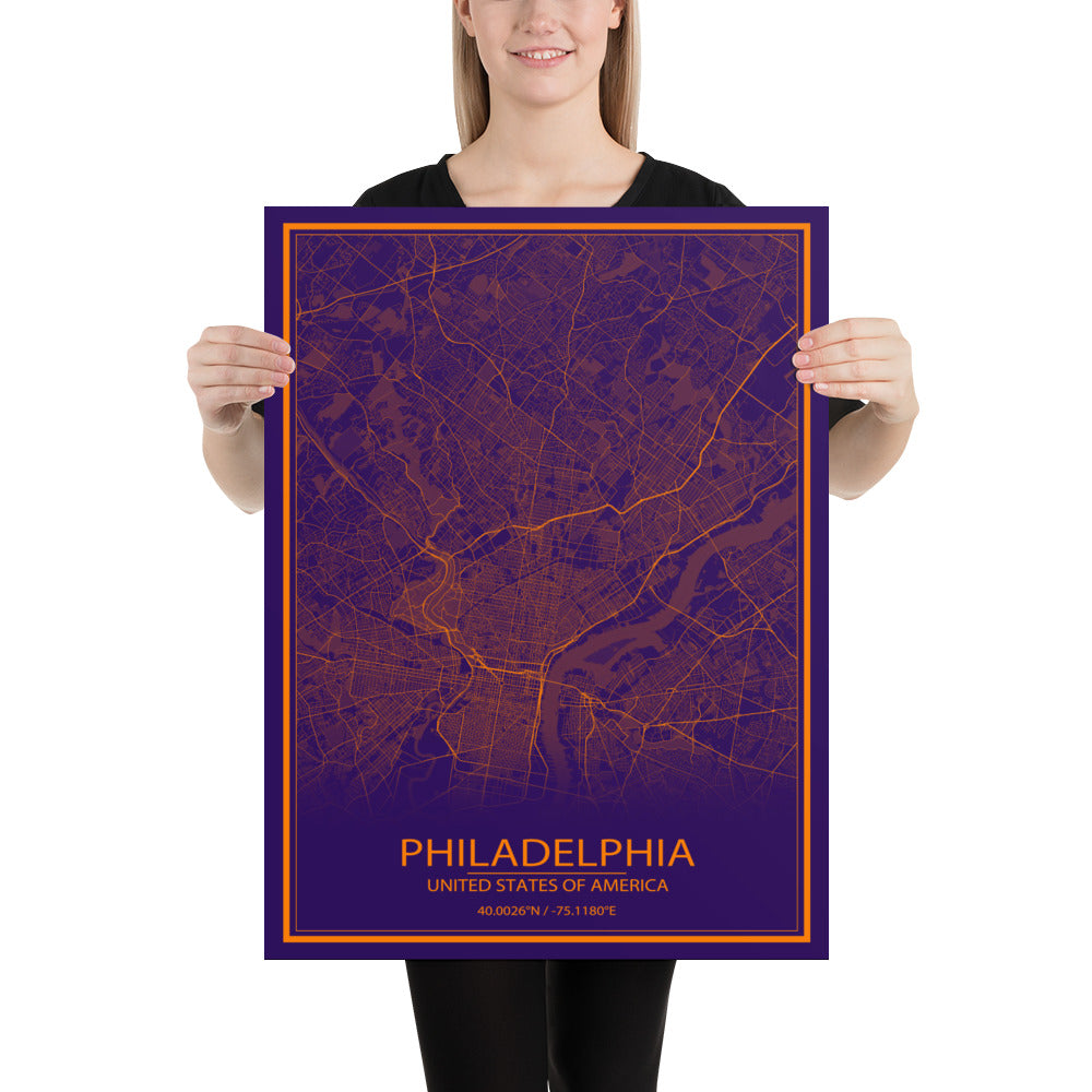 Philadelphia Purple and Orange Paper Map