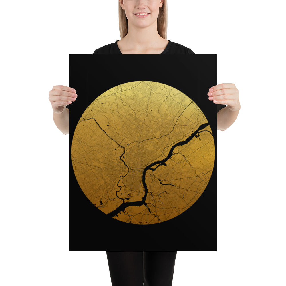 Philadelphia Gold on Black Paper Map