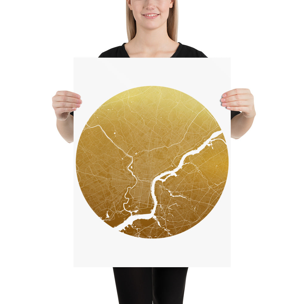 Philadelphia Gold on White Paper Map