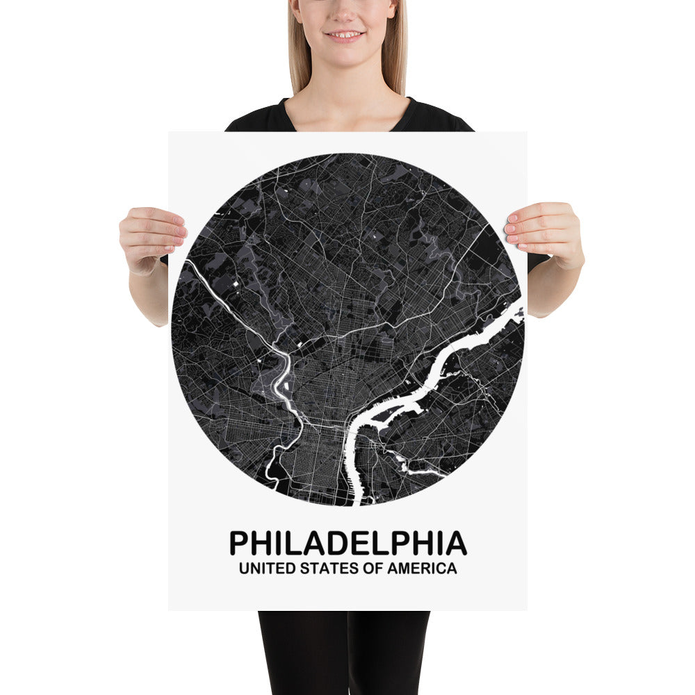 Philadelphia Circular Black Paper Map