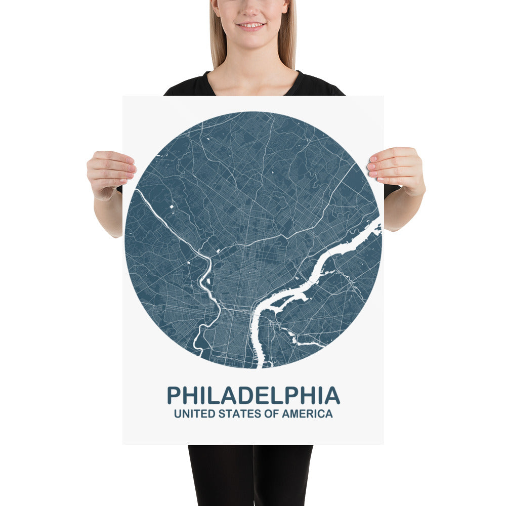 Philadelphia Circular Blue Paper Map