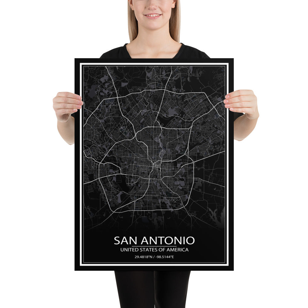 San Antonio Black Paper Map