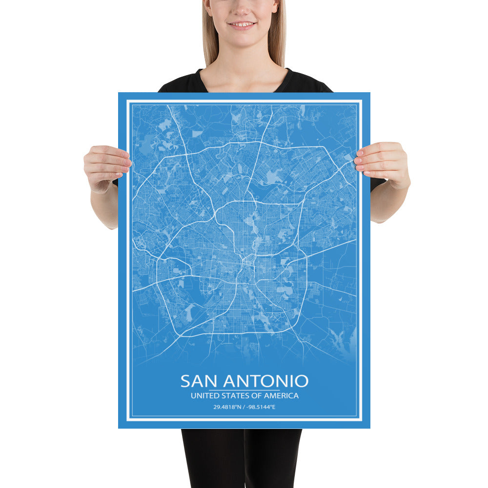 San Antonio Blue and White Paper Map