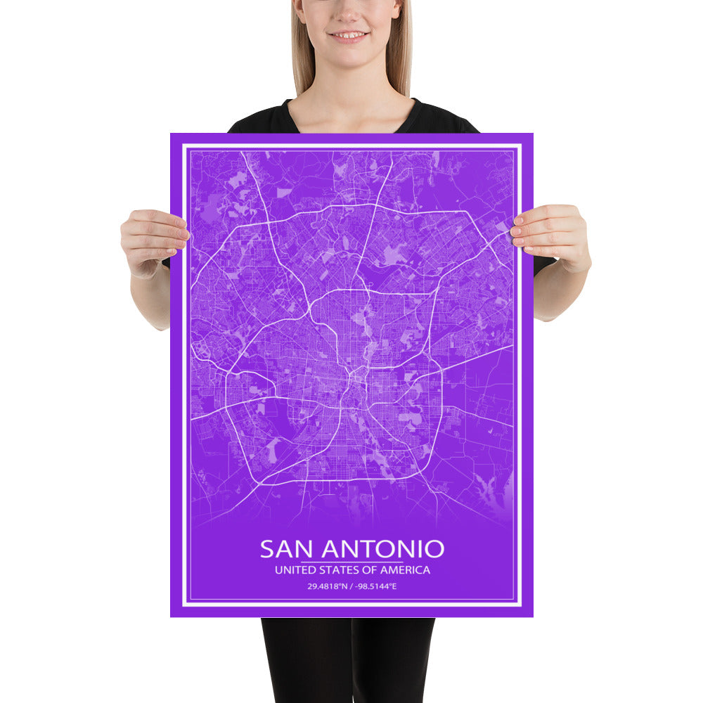 San Antonio Purple and White Paper Map