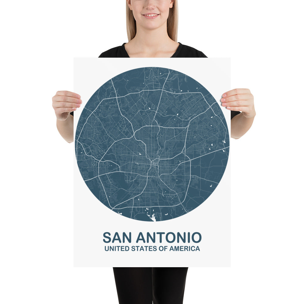 San Antonio Circular Blue Paper Map