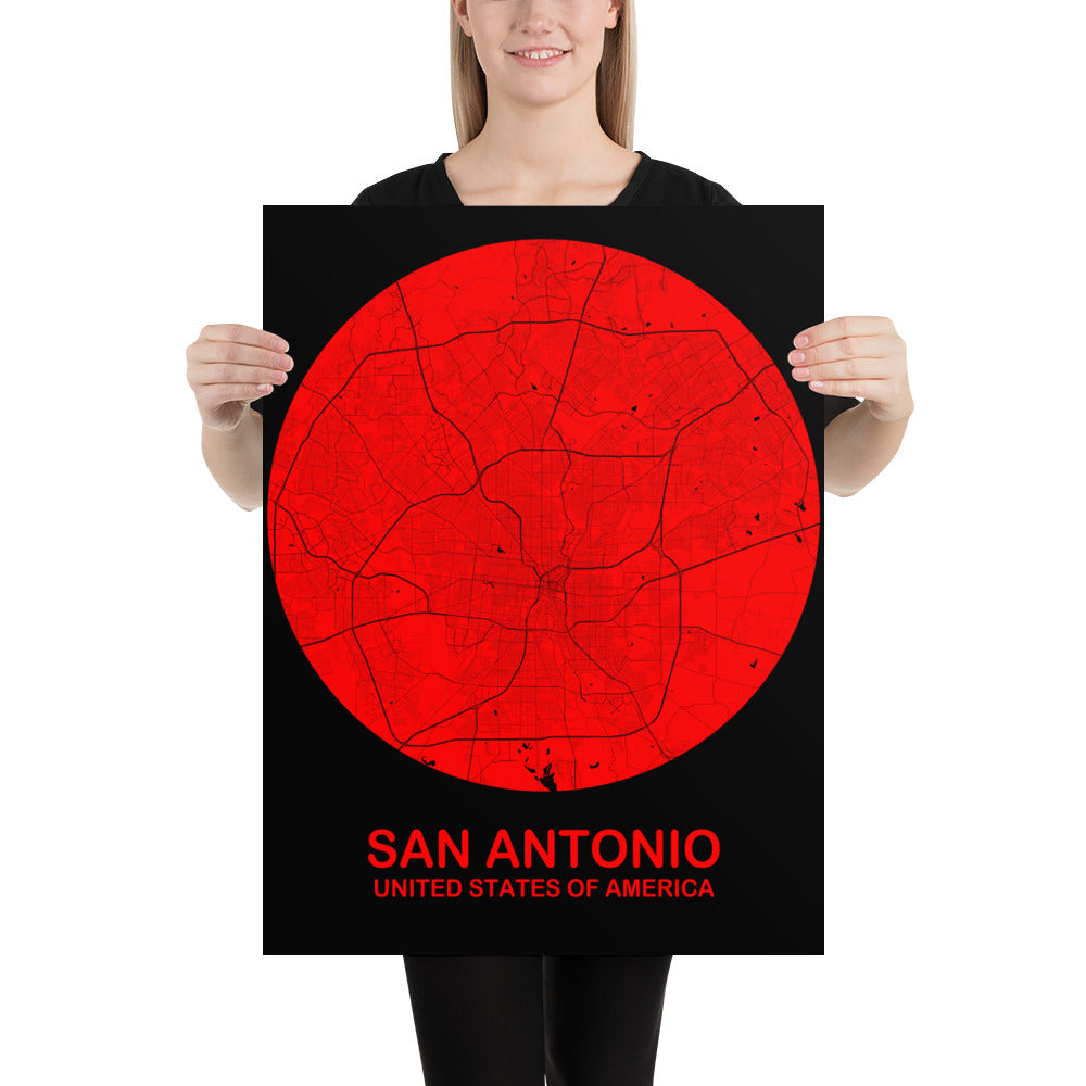 San Antonio Circular Red Paper Map