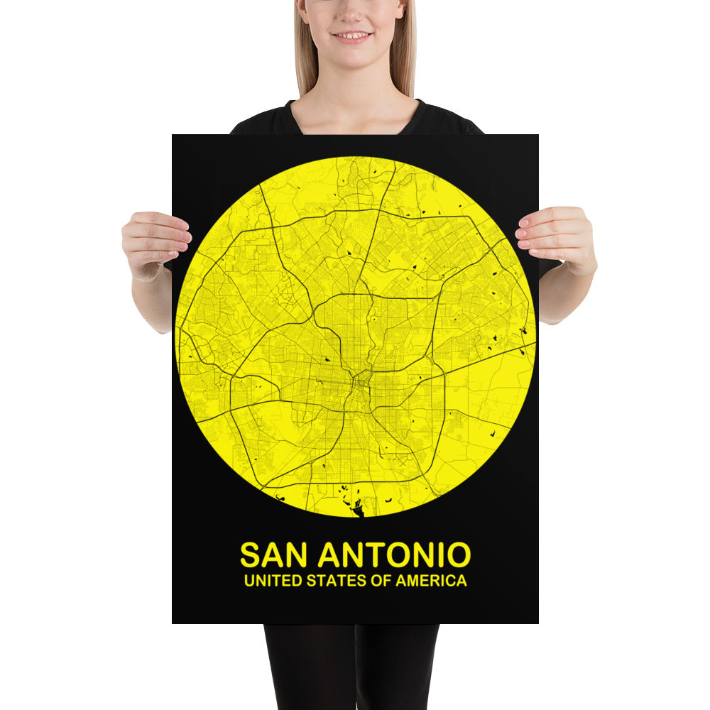 San Antonio Circular Yellow Paper Map