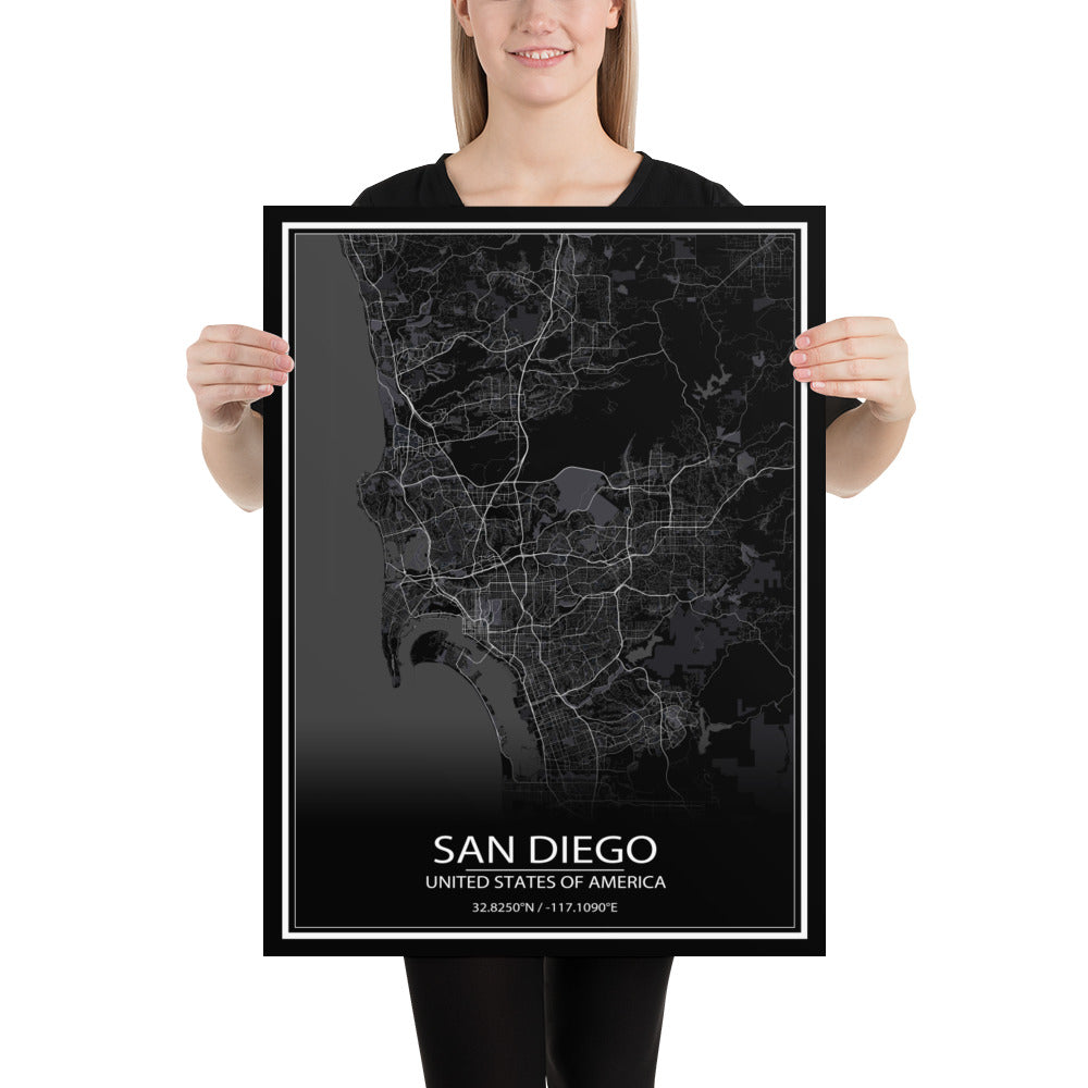 San Diego Black Paper Map