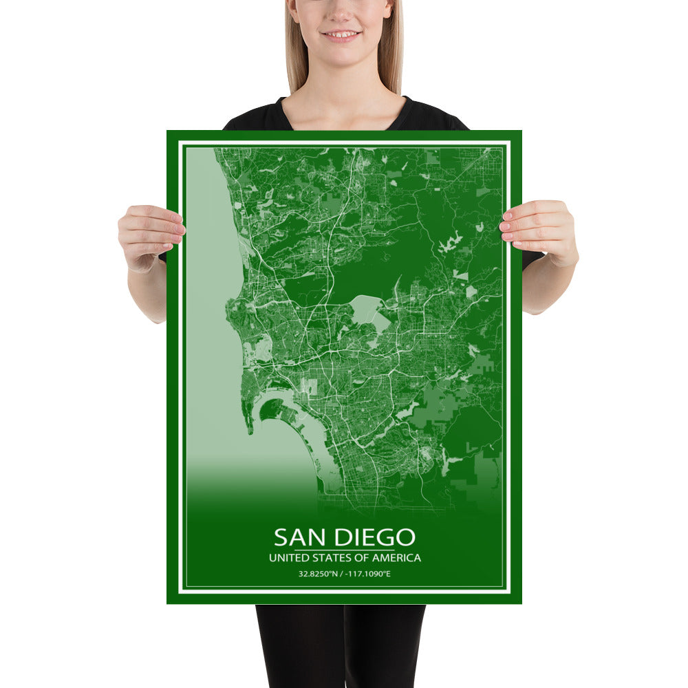 San Diego Green and White Paper Map