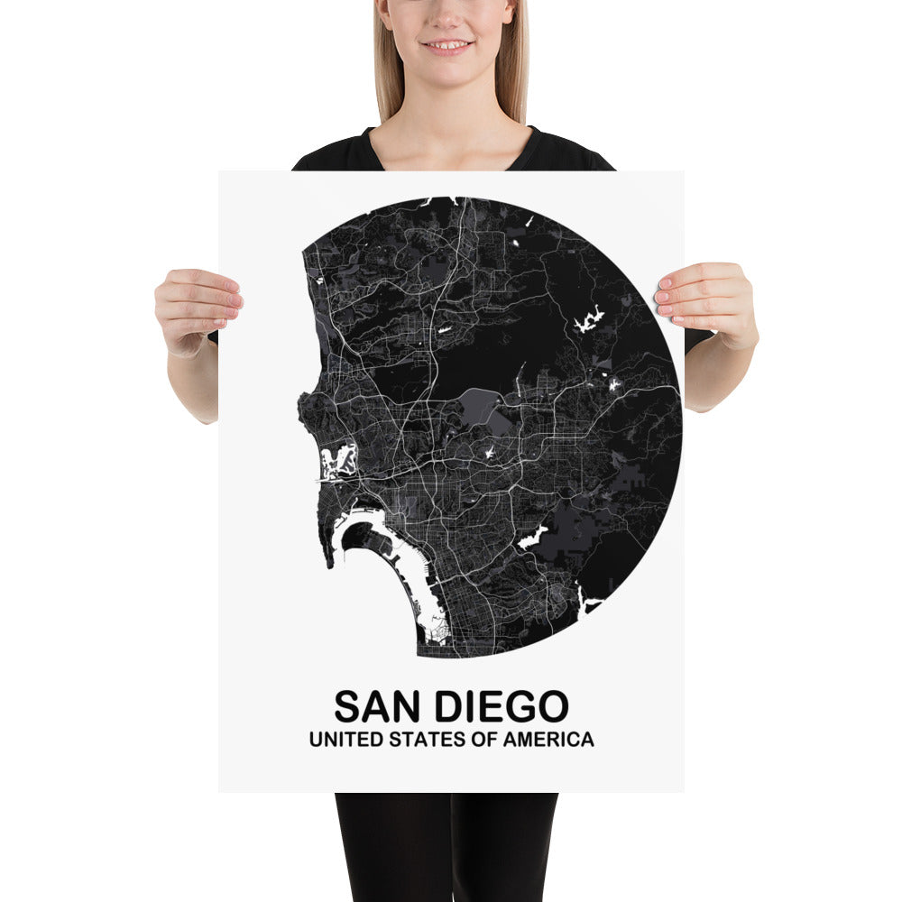 San Diego Circular Black Paper Map