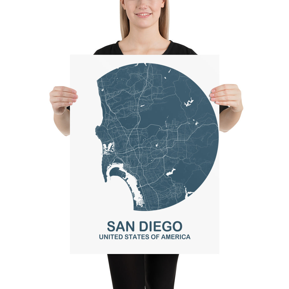 San Diego Circular Blue Paper Map