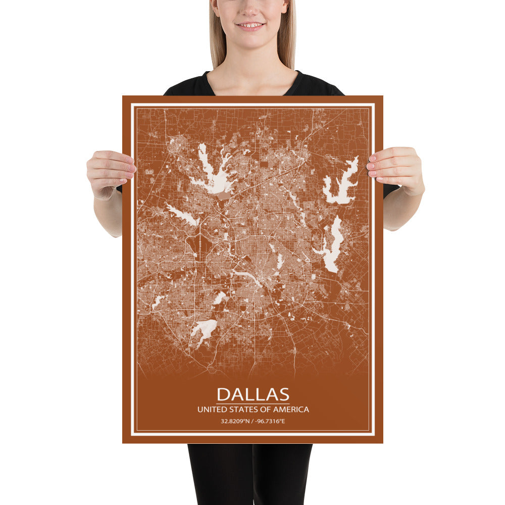 Dallas Brown and White Paper Map