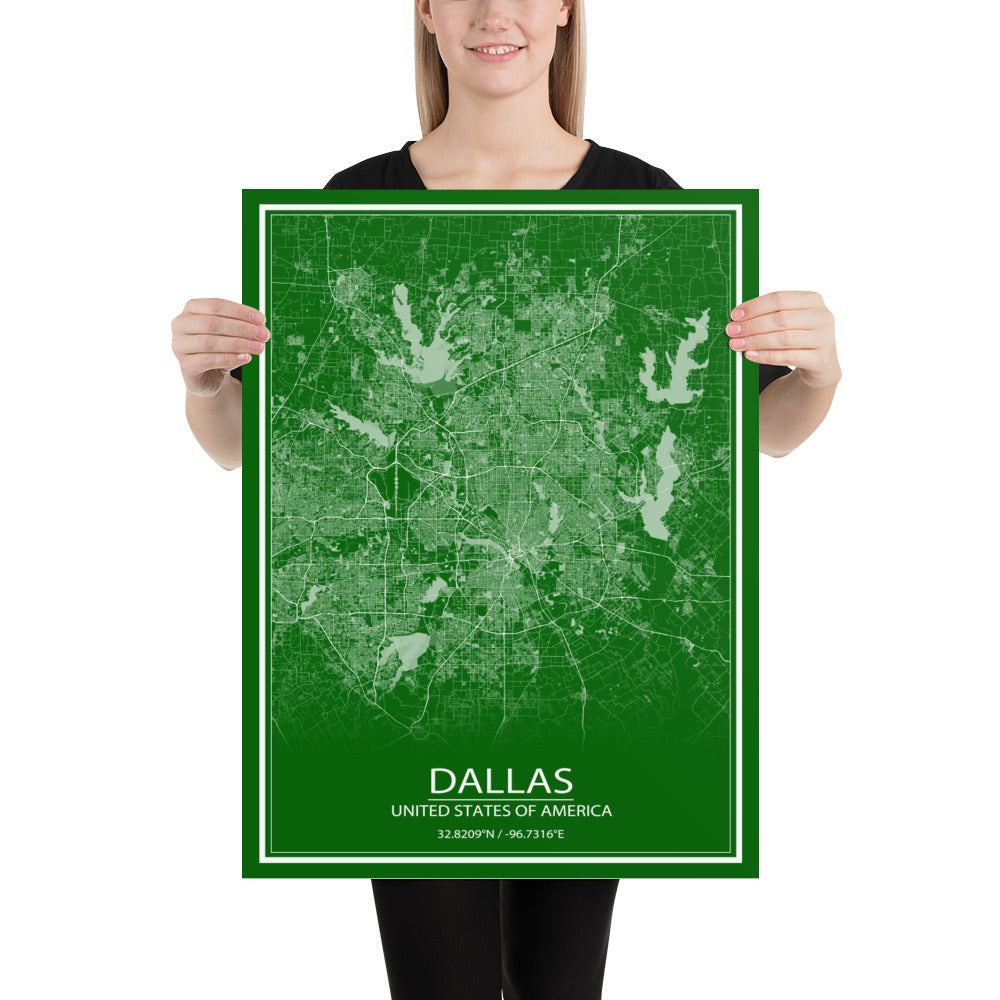 Dallas Green and White Paper Map