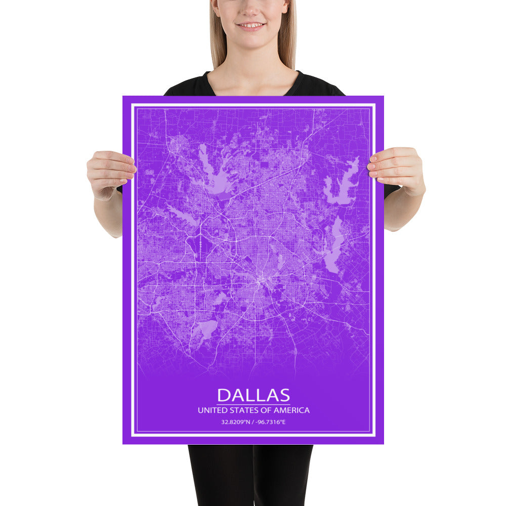 Dallas Purple and White Paper Map