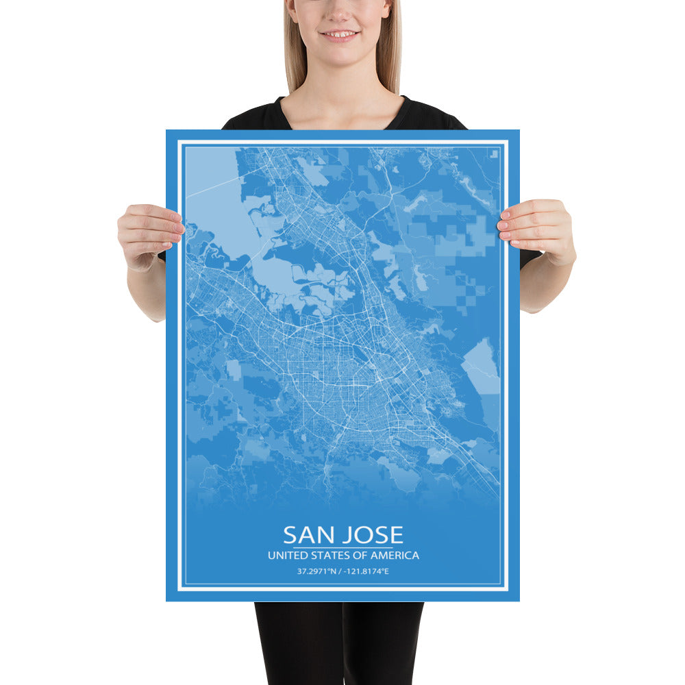 San Jose Blue and White Paper Map