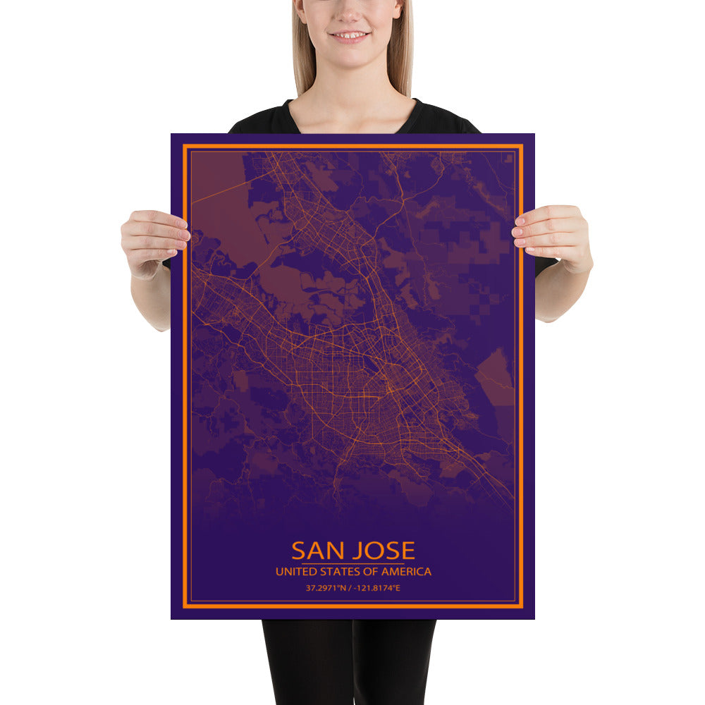 San Jose Purple and Orange Paper Map