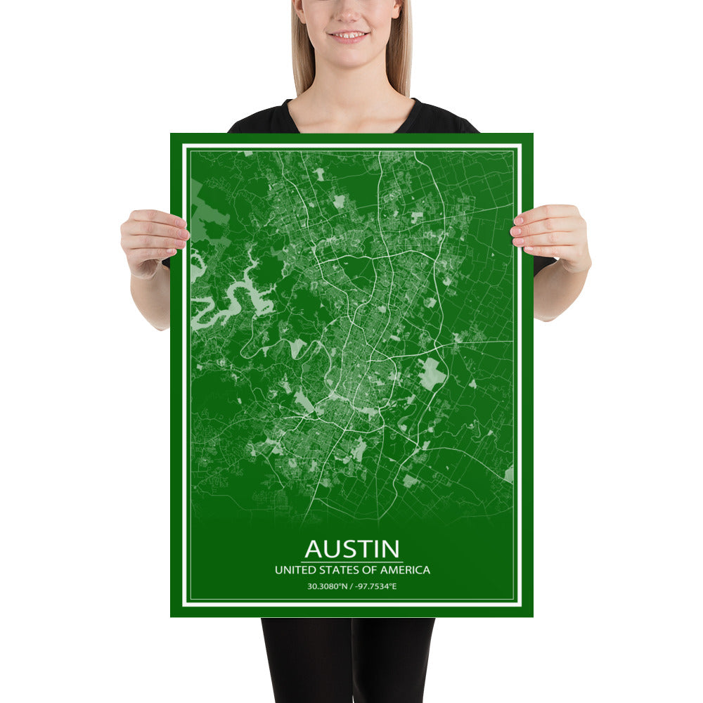 Austin Green and White Paper Map