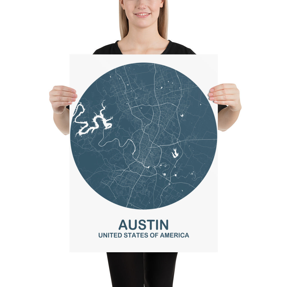 Austin Circular Blue Paper Map