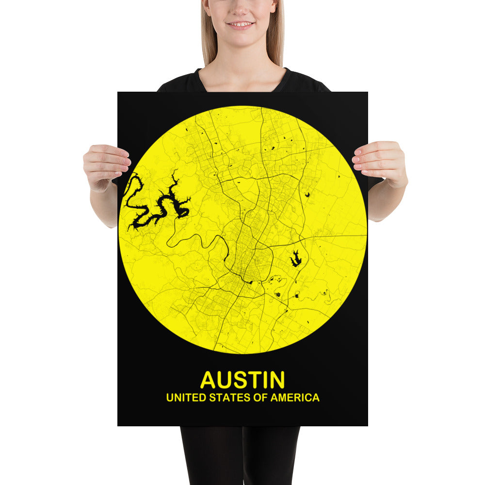 Austin Circular Yellow Paper Map