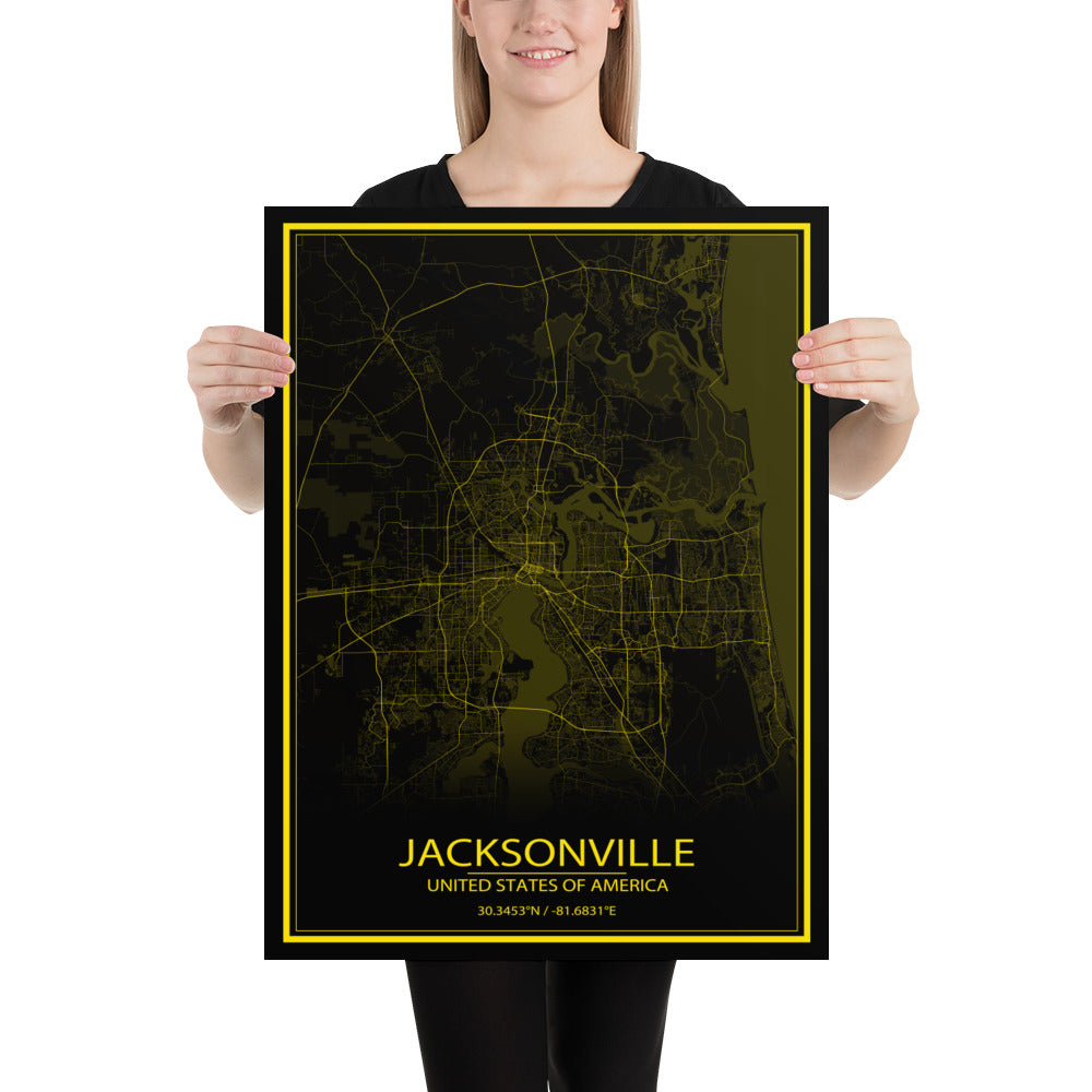 Jacksonville Black and Yellow Paper Map