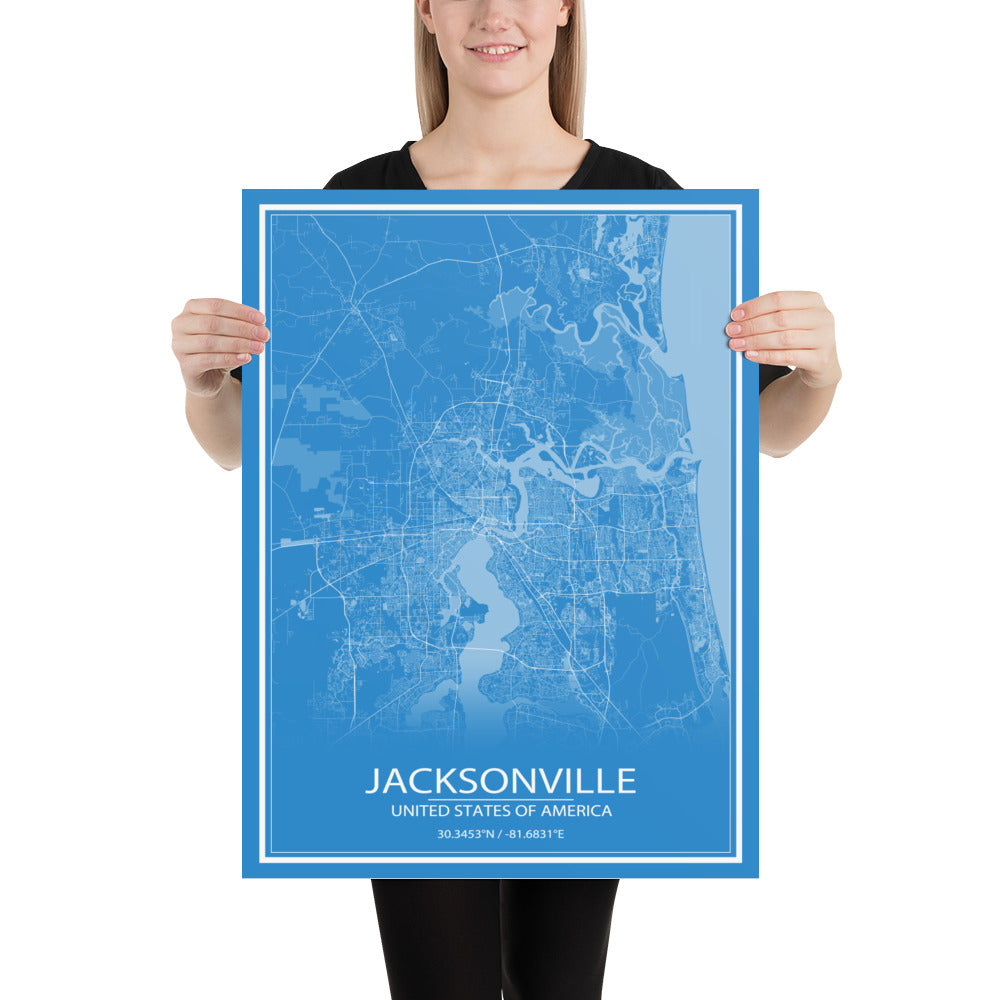 Jacksonville Blue and White Paper Map