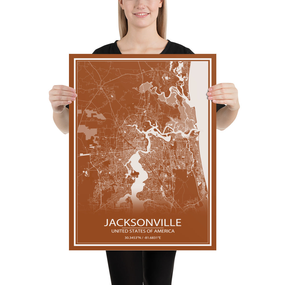 Jacksonville Brown and White Paper Map