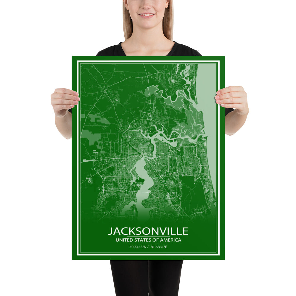 Jacksonville Green and White Paper Map