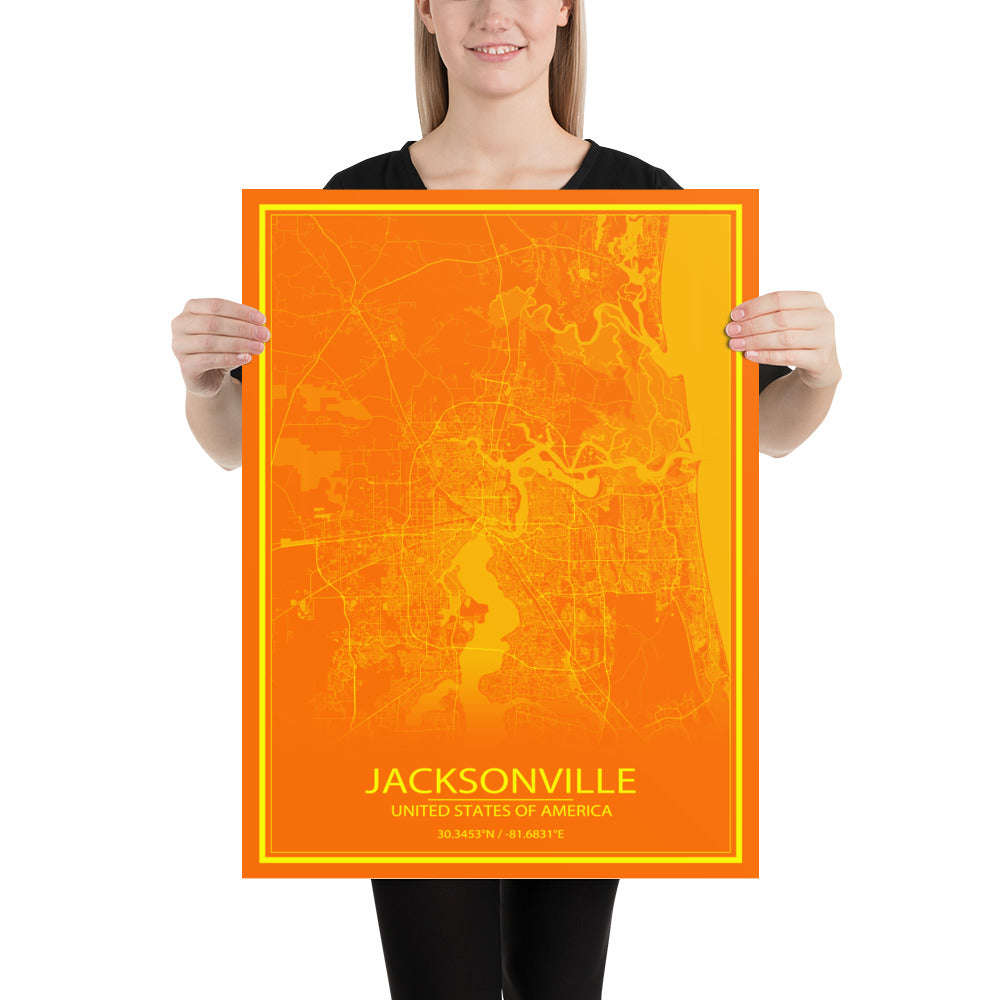 Jacksonville Orange and Yellow Paper Map