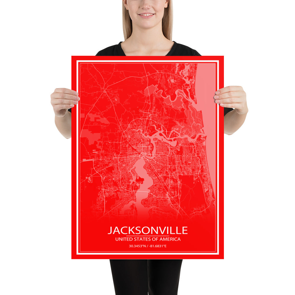 Jacksonville Red and White Paper Map