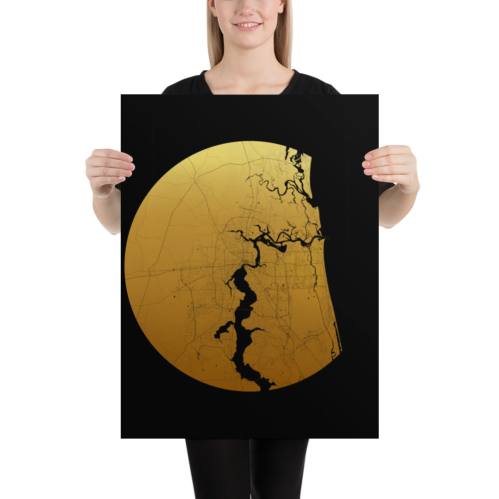 Jacksonville Gold on Black Paper Map