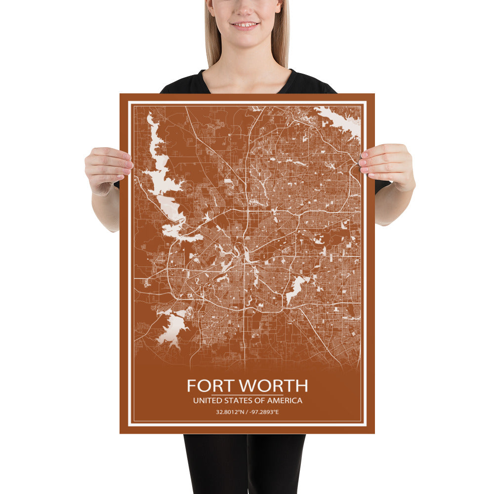 Fort Worth Brown and White Paper Map